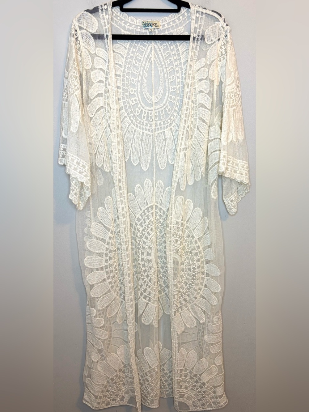 Rebellion Again Ivory Lace Duster Kimono S Embroidered Boho Maxi Cover Up